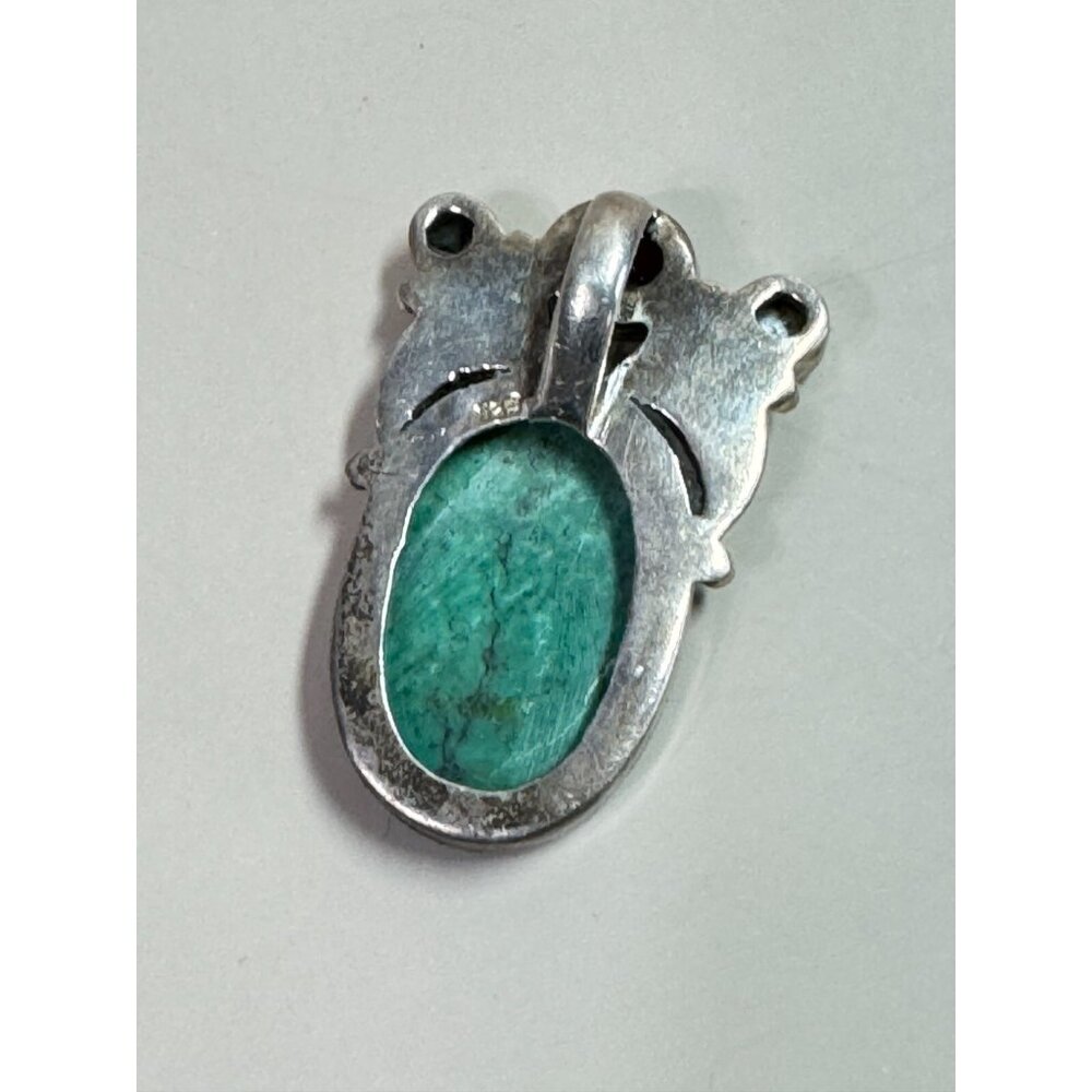 Vintage 925 Sterling Southwestern Green Howlite Pendant With Amethyst Accent - Picture 5 of 6